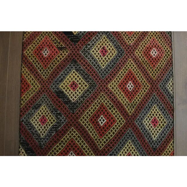 1970s Vintage Turkish Oushak Handmade Wool Cotton Red Runner Rug 70x213
