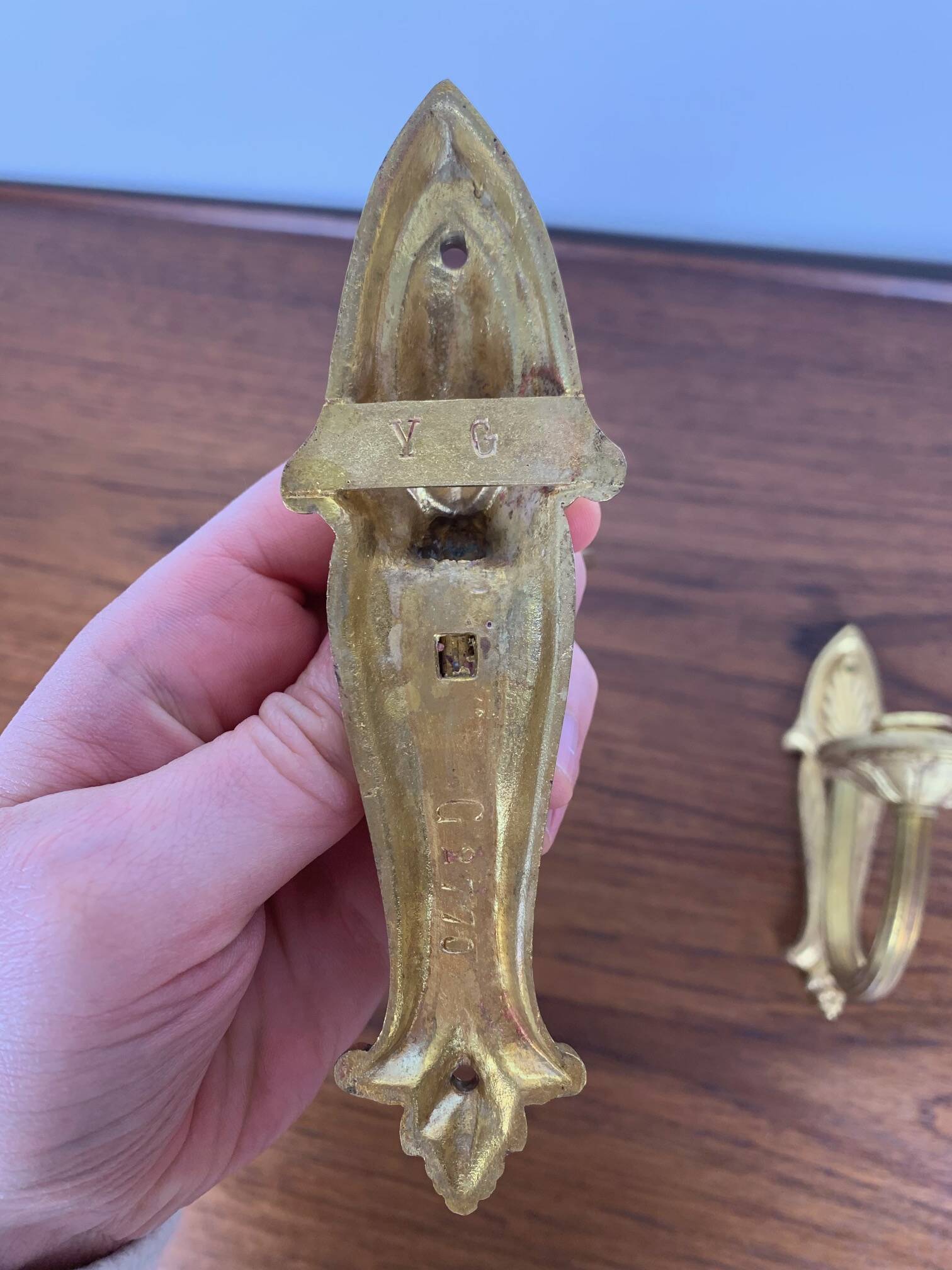 Pair of brass candle wall sconces, neoclassical style