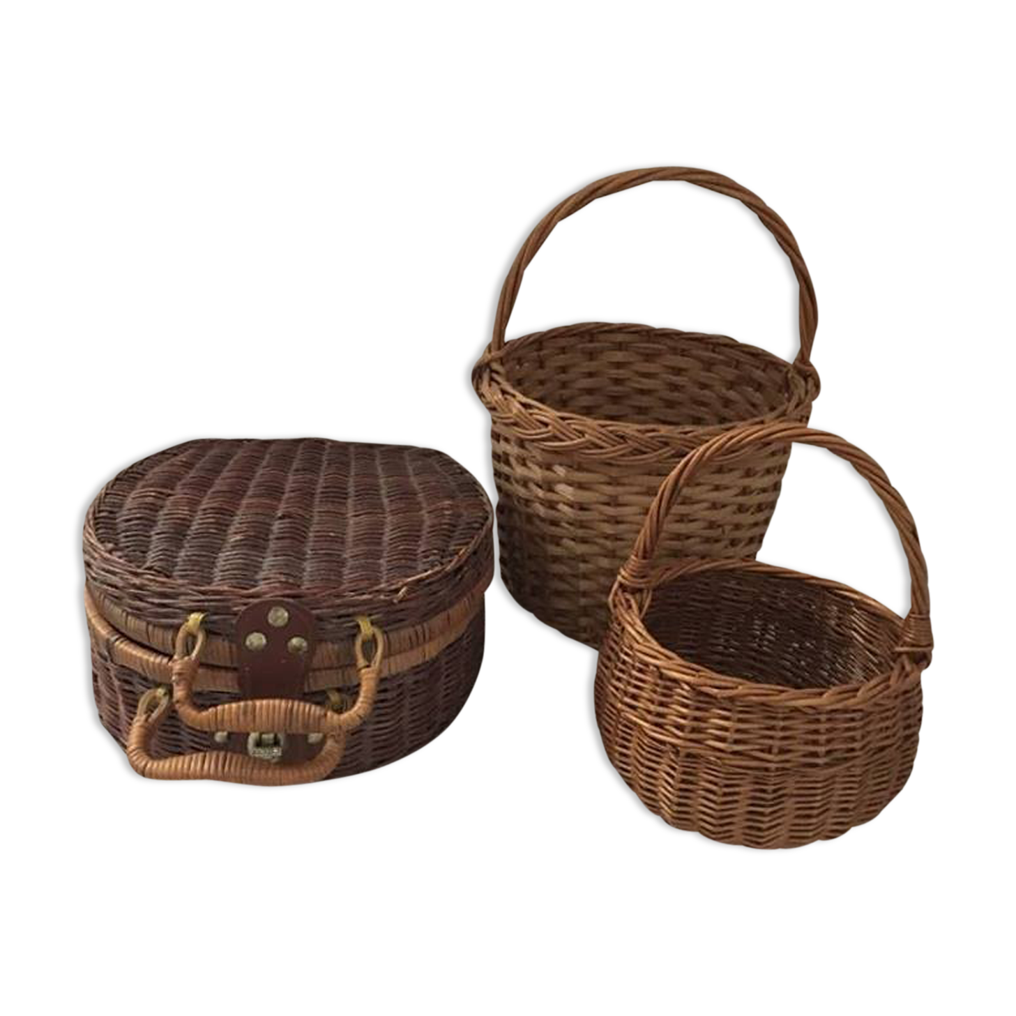 Three little wicker baskets