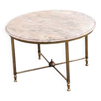 Table basse ronde de style néo-classique plateau marbre piètement bronze et laiton doré