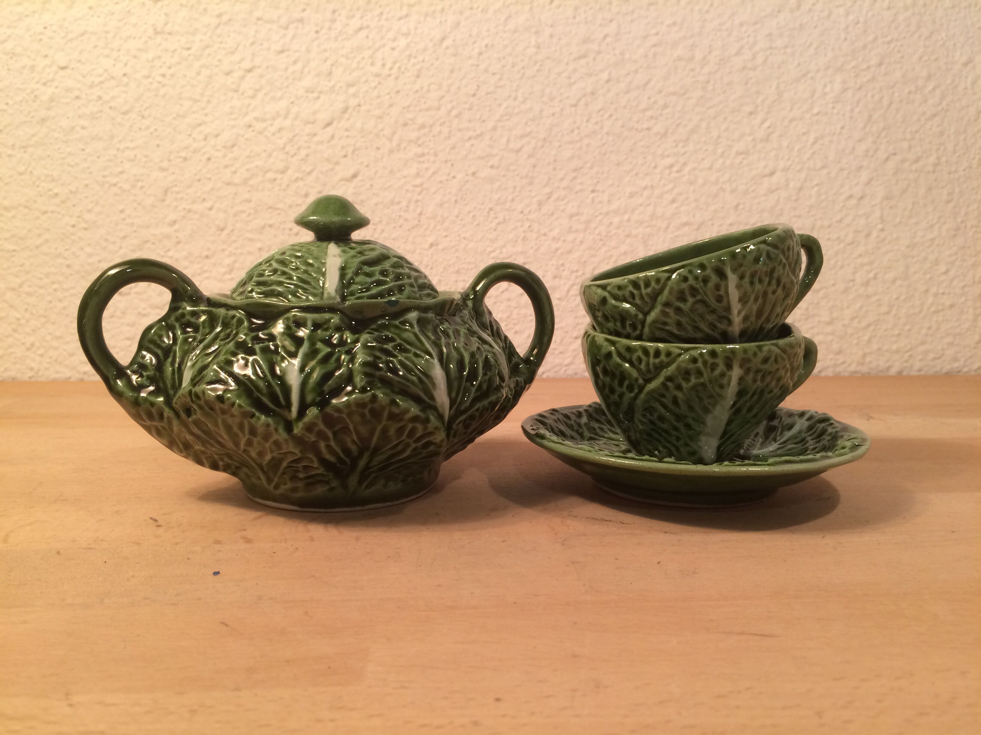 Ceramic cabbage tea set 4 cups teapot milk pot