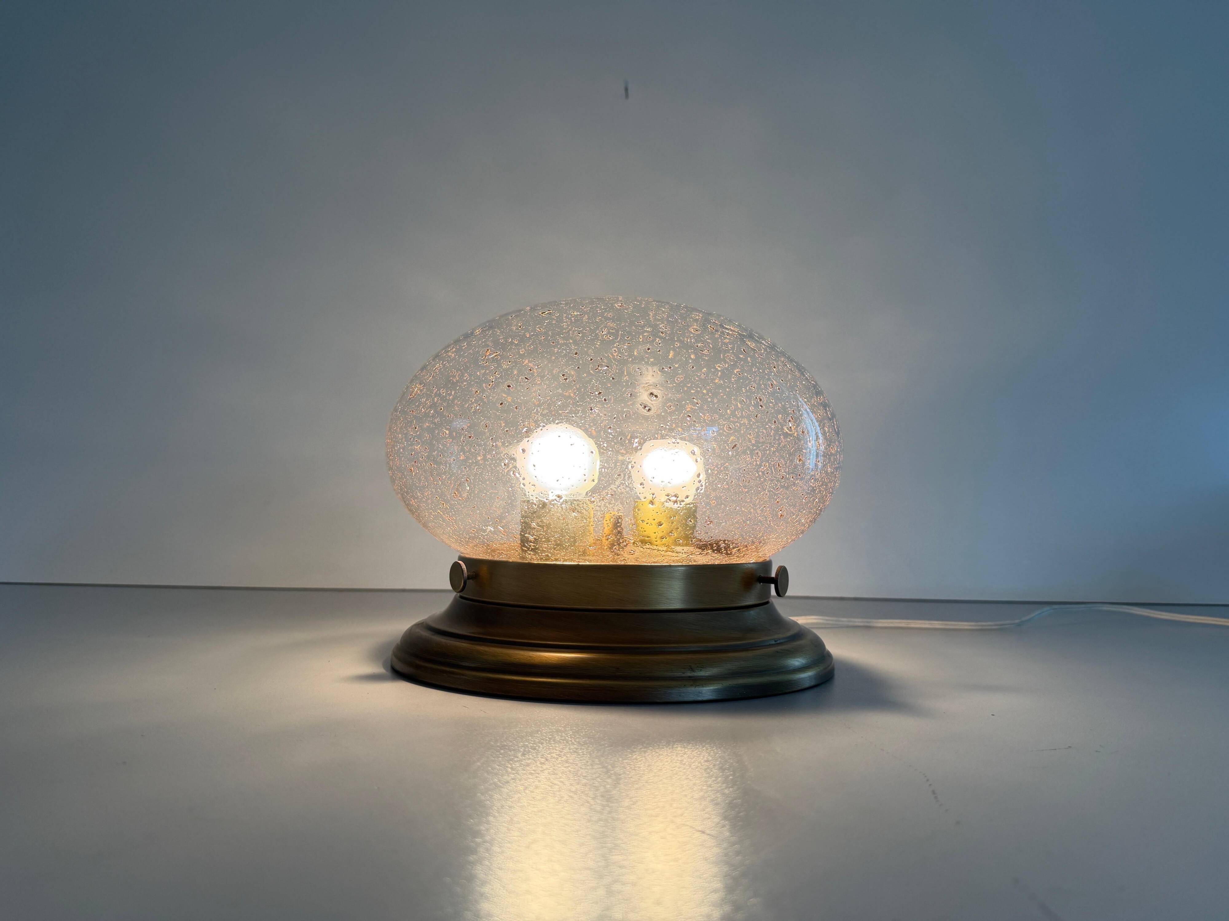 Flush glass shade with bubble pattern and brass base by Hillebrand, 1960s, Germany.