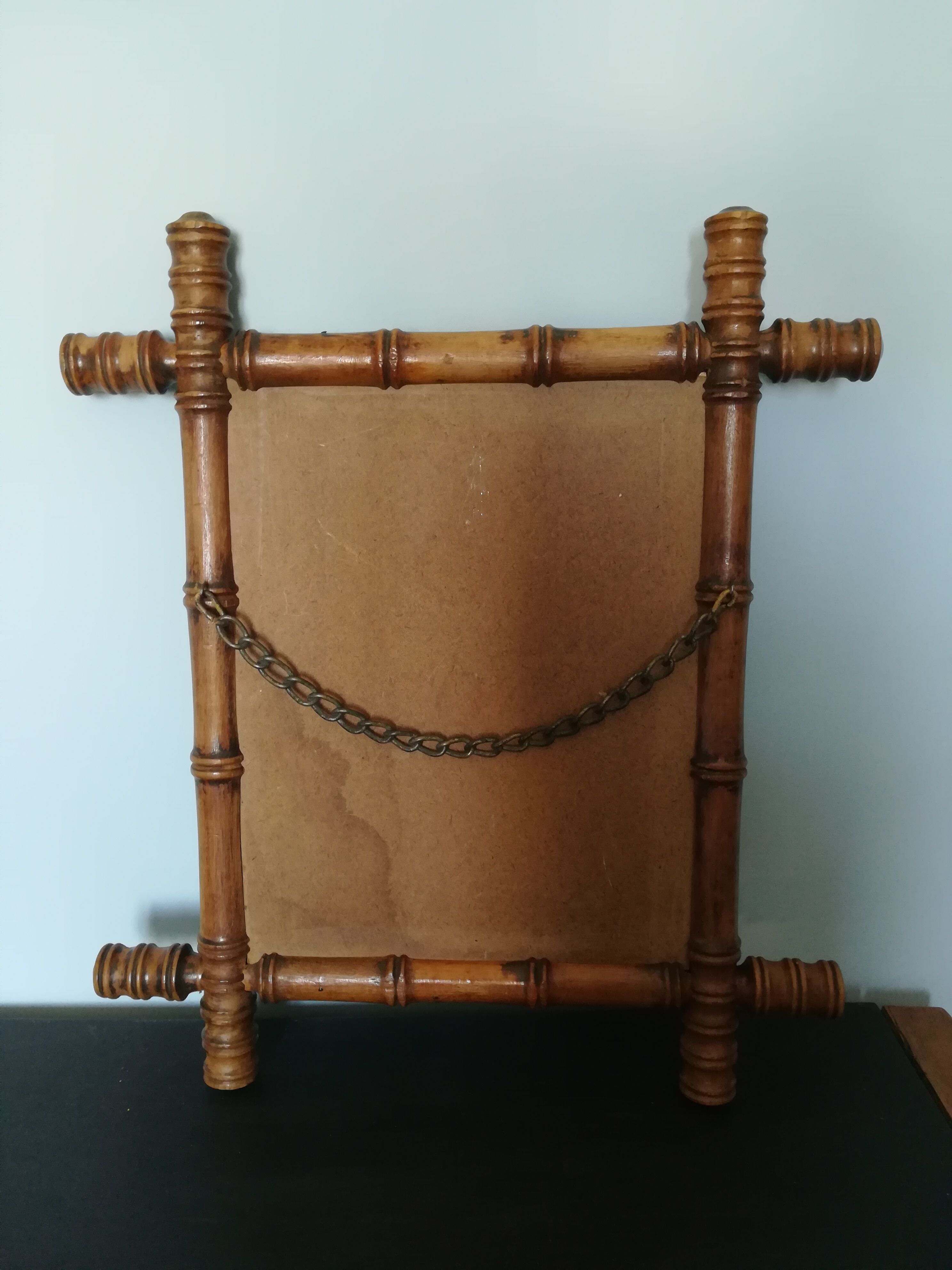 Miroir ancien en bois façon bambou - 45x40cm