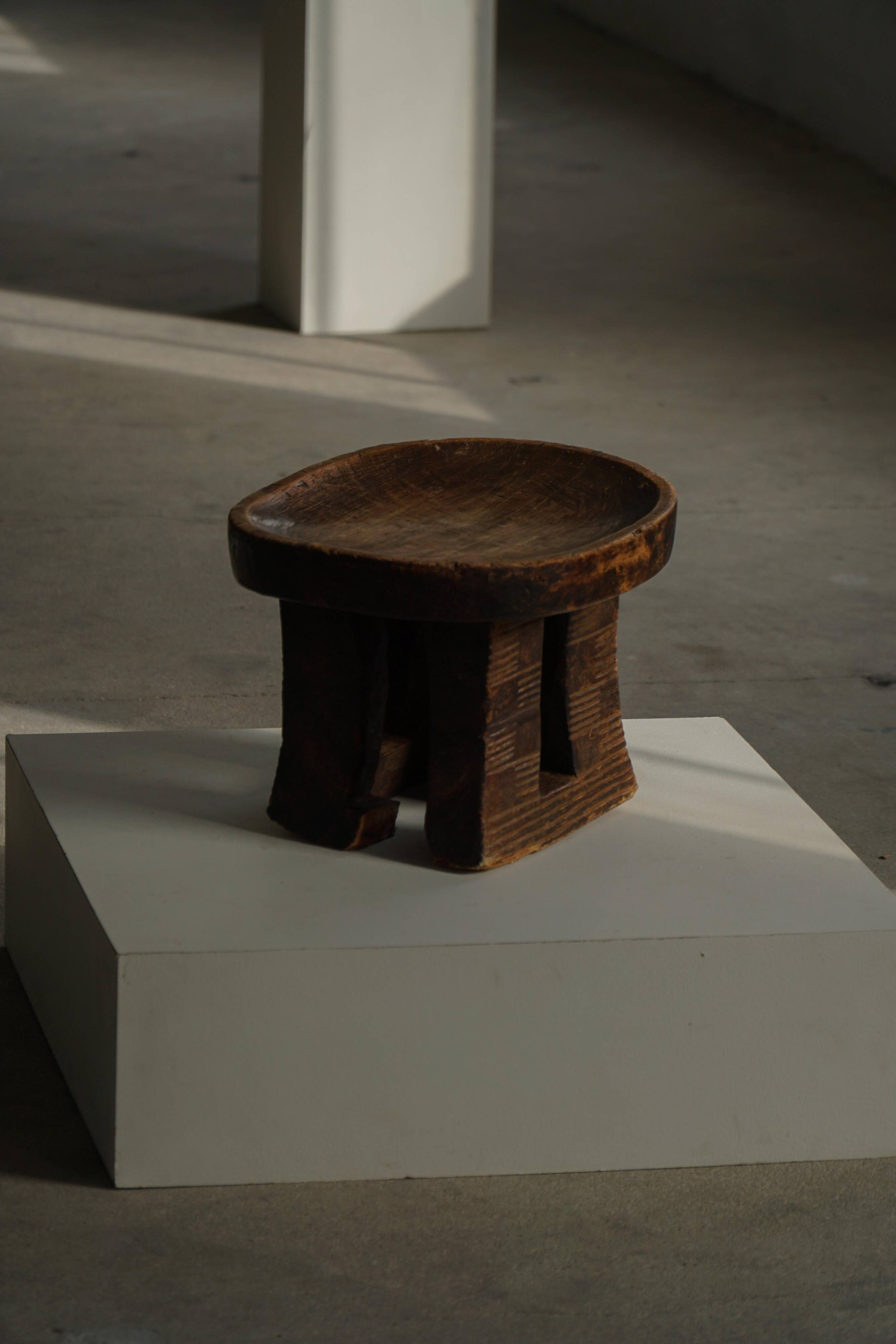Traditional African tribal stool, hand-carved, Bamileke style, 20th century.