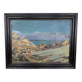 Peinture, Huile sur panneau, "Ville Côtière Méditerranéenne", France, 1930