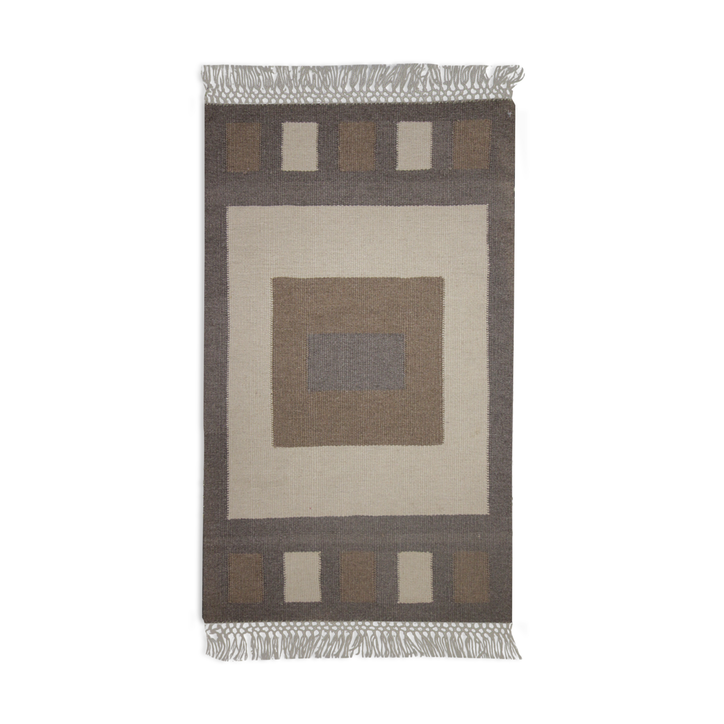 Handwoven Wool Door Mat Modern Brown Cream Rug- 61x91cm