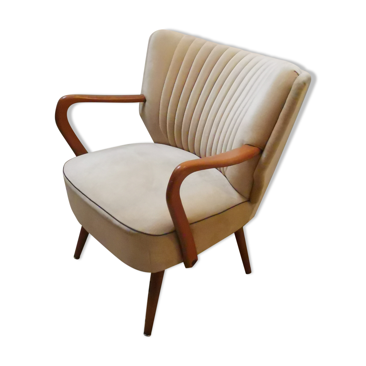 Vintage armchair 50s 60 velvet beige champagne