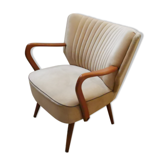 Vintage armchair 50s 60 velvet beige champagne