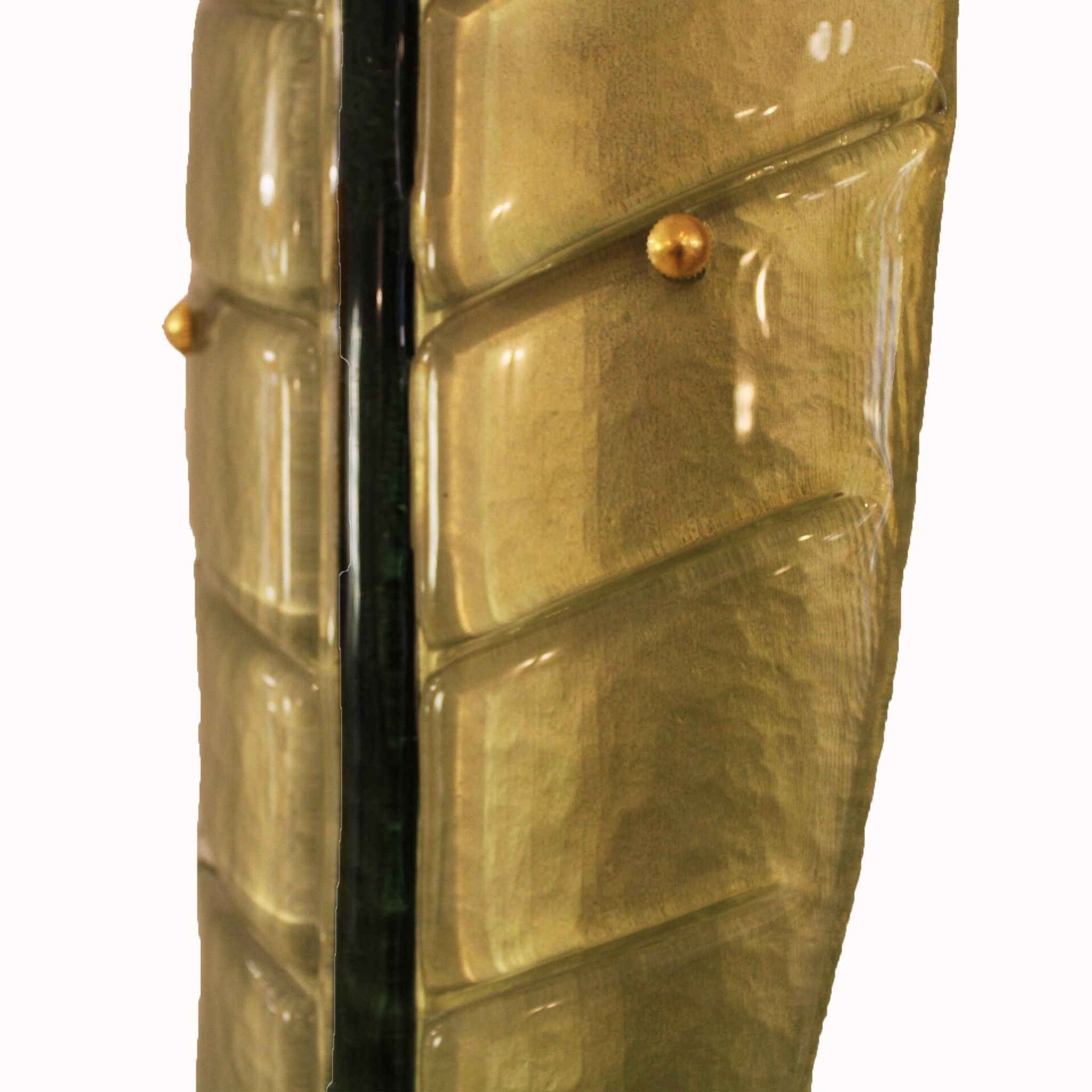 Pair of Green Murano Glass Leaf Wall Sconces, Italy 1990s