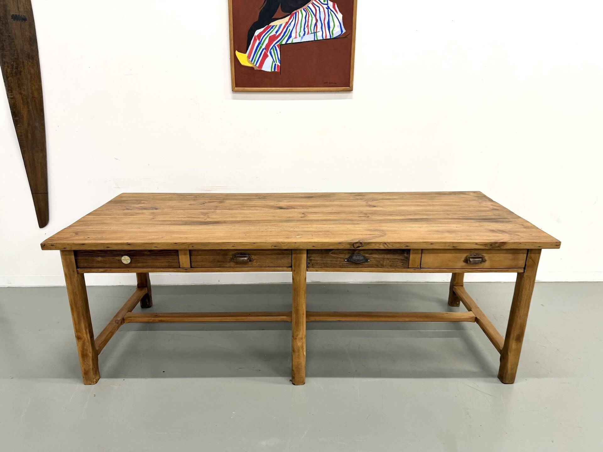 Table de Ferme "Meuble de Métier" en Pin – 8 Tiroirs (L221 cm)