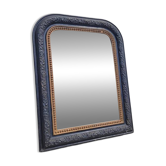 Antique mirror in Napoléon III style, blackened with beaded frieze, 42x55cm.