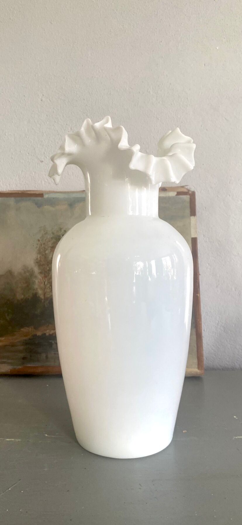 Opaline vase scalloped neck
