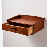Wall mounted teak and beech bedside cabinet, Set of 2