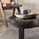 Small old Asian wooden coffee table in Japanese style, kidney-shaped top