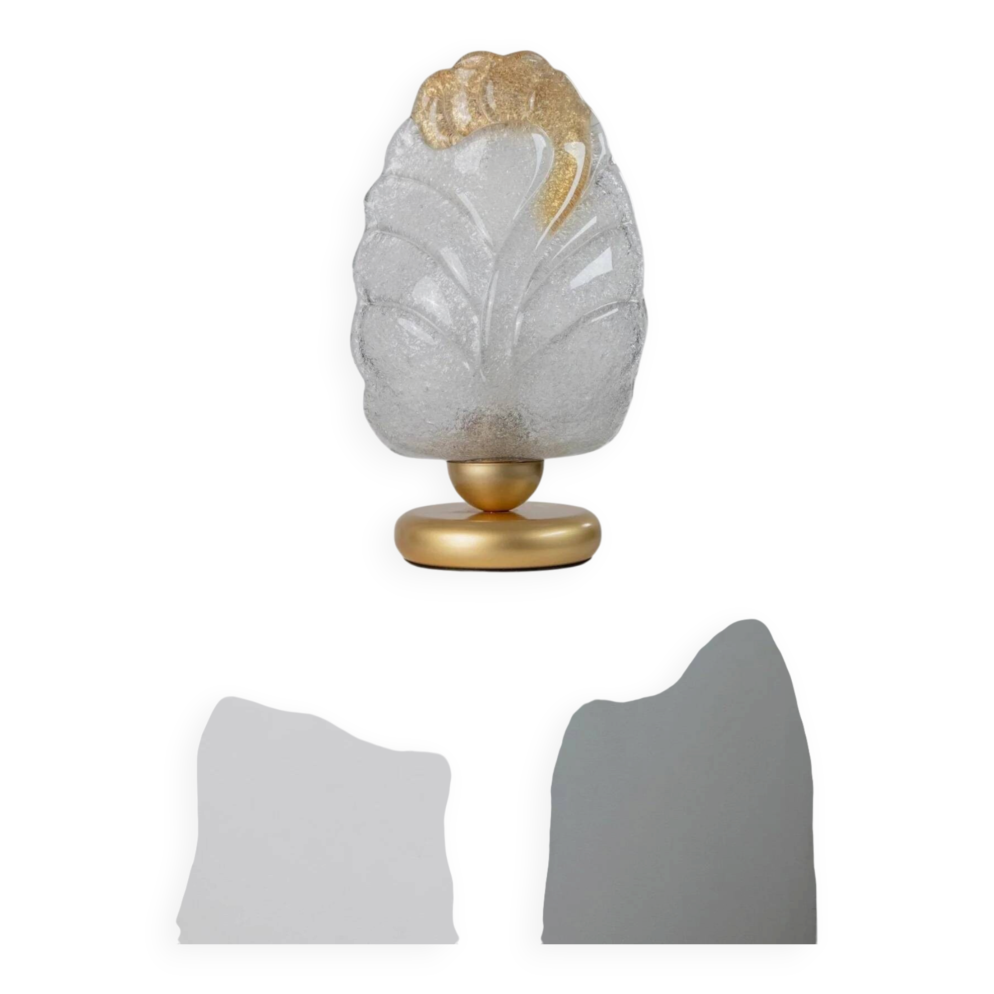 Vintage Murano glass table lamp – leaf-shaped glass with a gold metal base – Italy 1980s
