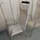 Paire de fauteuils aluminium années 50 60 lanières plastiques établissements Thonet