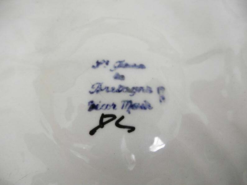 French Vintage Oyster Plate" St jean de Bretagne Faience Hand painted 1960s