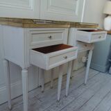 Pair of beautifully crafted bedside tables, end tables, pearl gray.