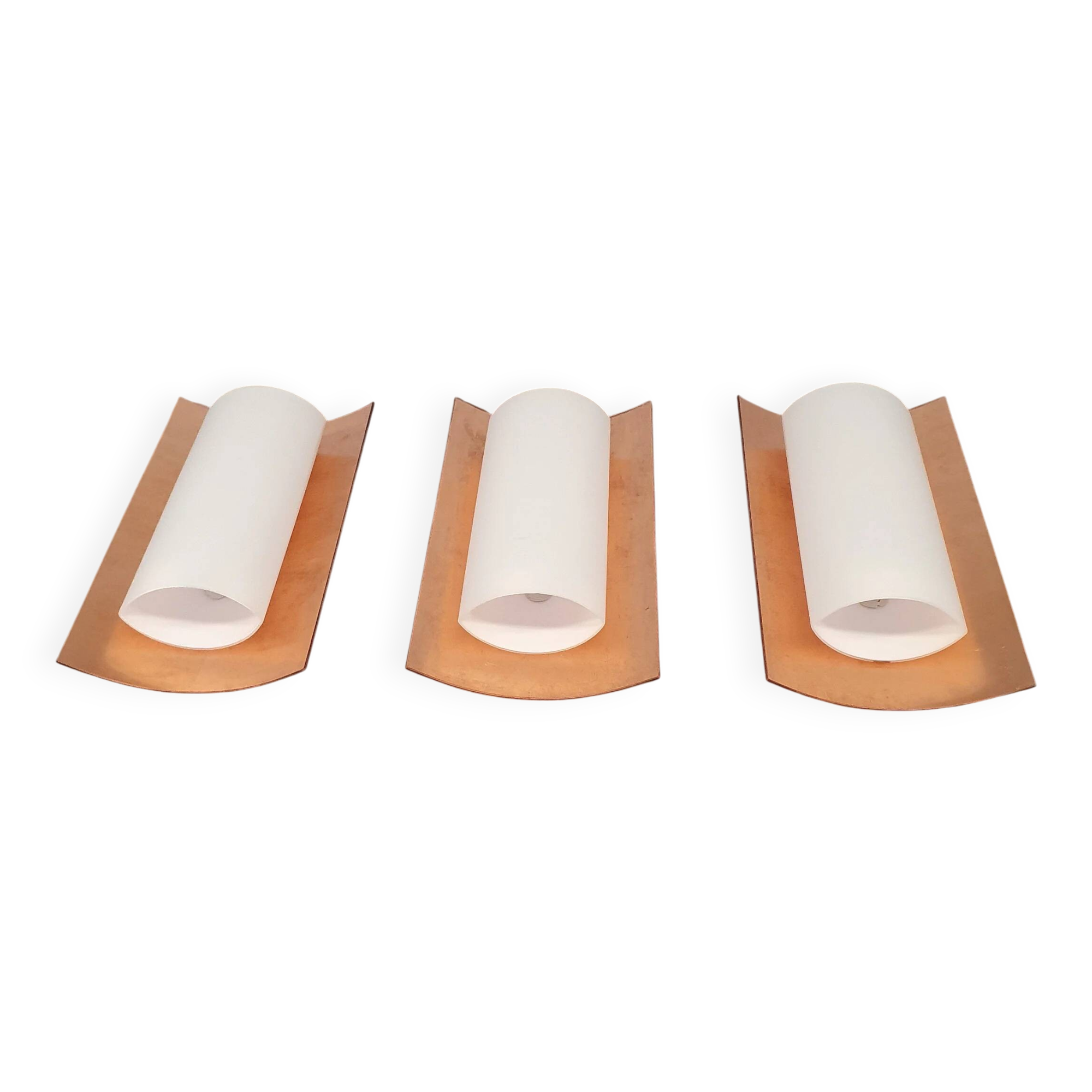 3 x Bankamp Leuchten sconces / wall lights '80s white glass / glass with a layer of copper