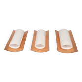 3 appliques murales Bankamp Leuchten années 80 en verre blanc avec une couche de cuivre