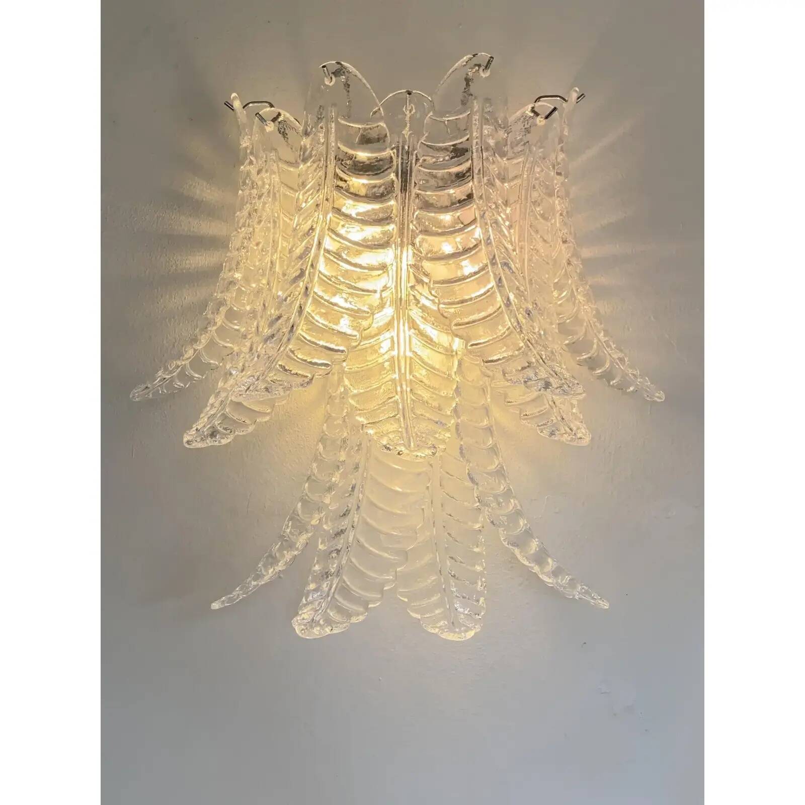 Transparent “Felci” Murano Glass Sconces – A Pair