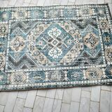 Bohemian Chic Rug in Petrol Blue and Beige with Abstract Patterns