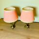 Pair rustic brass bird table lamps with pink lampshades