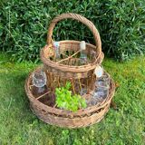 Large wicker bottle & glass basket