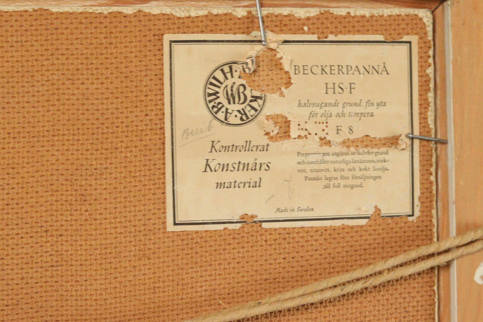 Framed oil on panel "Kopia" by TW, Sweden mid 20th century.