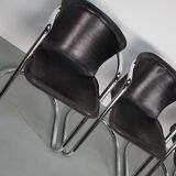 Set of four brown leather dining chairs, Willy Rizzo, 1970