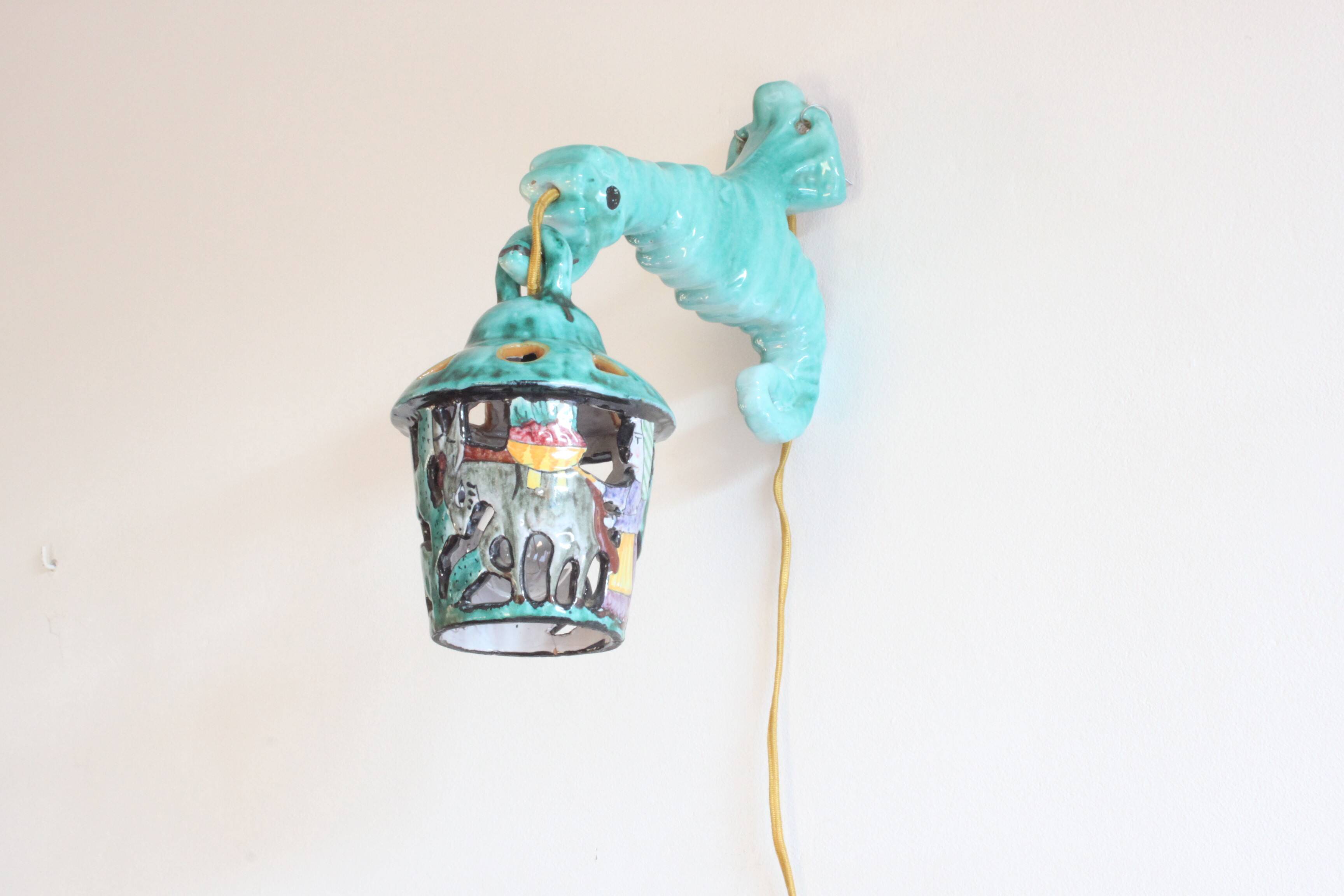 Ceramic Seahorse Lantern from Vietri Sul Mare, Italy 1960S.