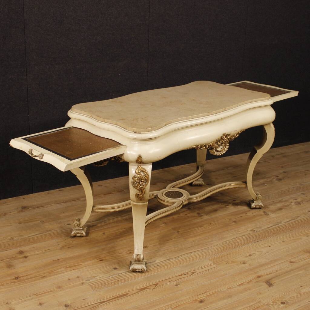 Table in lacquered and gilded wood with marble top