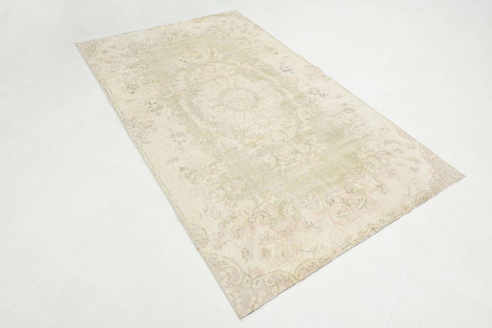 5x8 Green Cream Oriental Turkish Vintage Rug,  142x240Cm