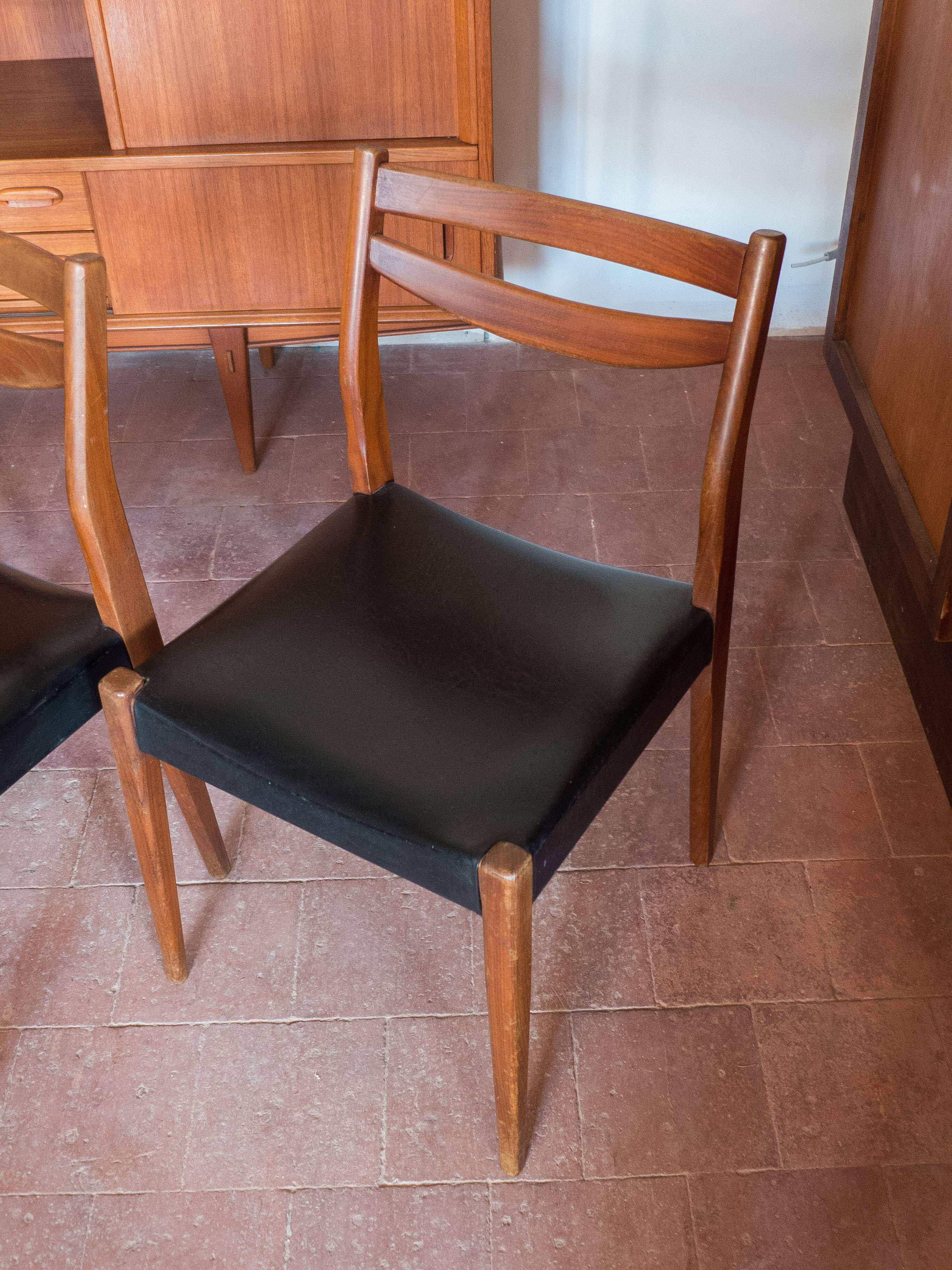 Set of 4 wooden and black faux leather chairs, Scandinavian style, wooden chair