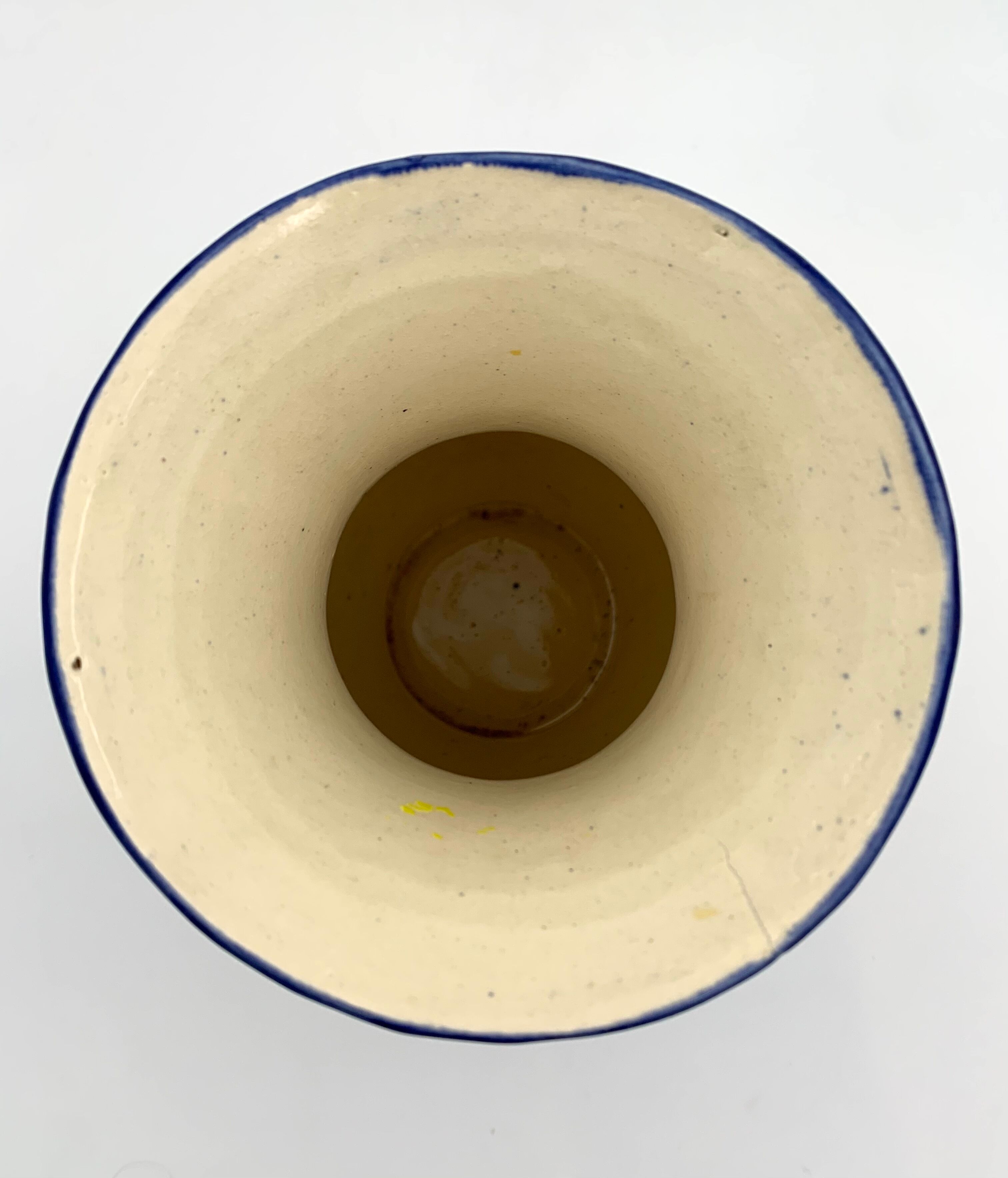 Vintage ceramic vase, blue and yellow checkerboards - 1950s-1960s