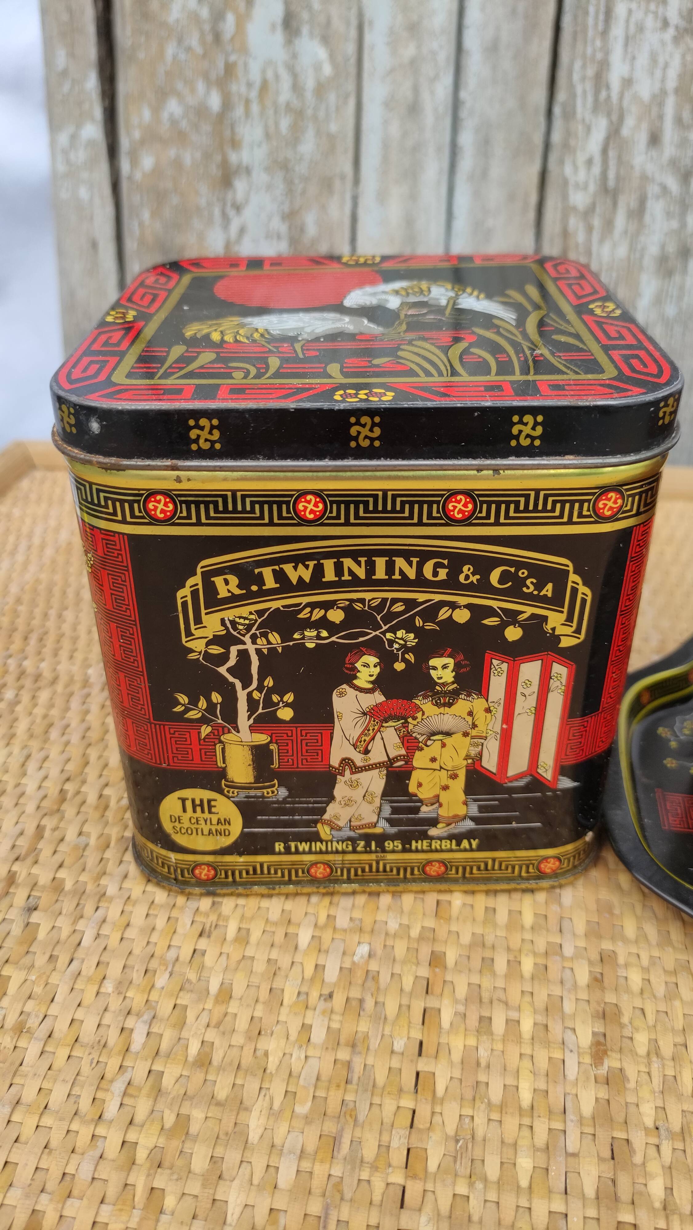 Vintage white metal tea boxes