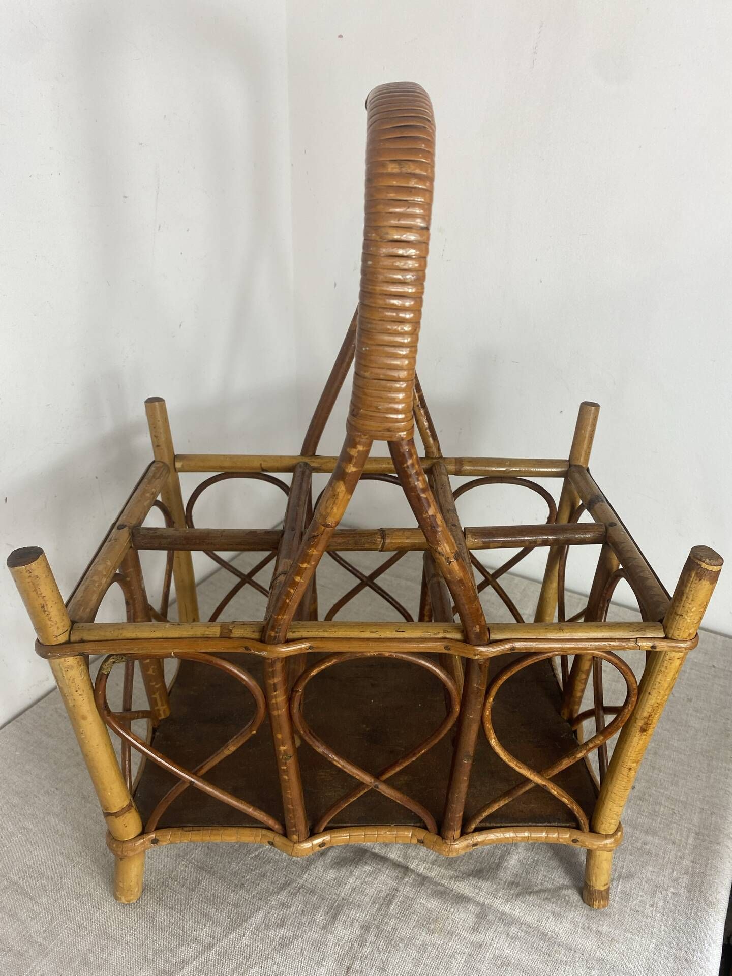 Basket, bottle holder, bamboo and rattan, 1970s