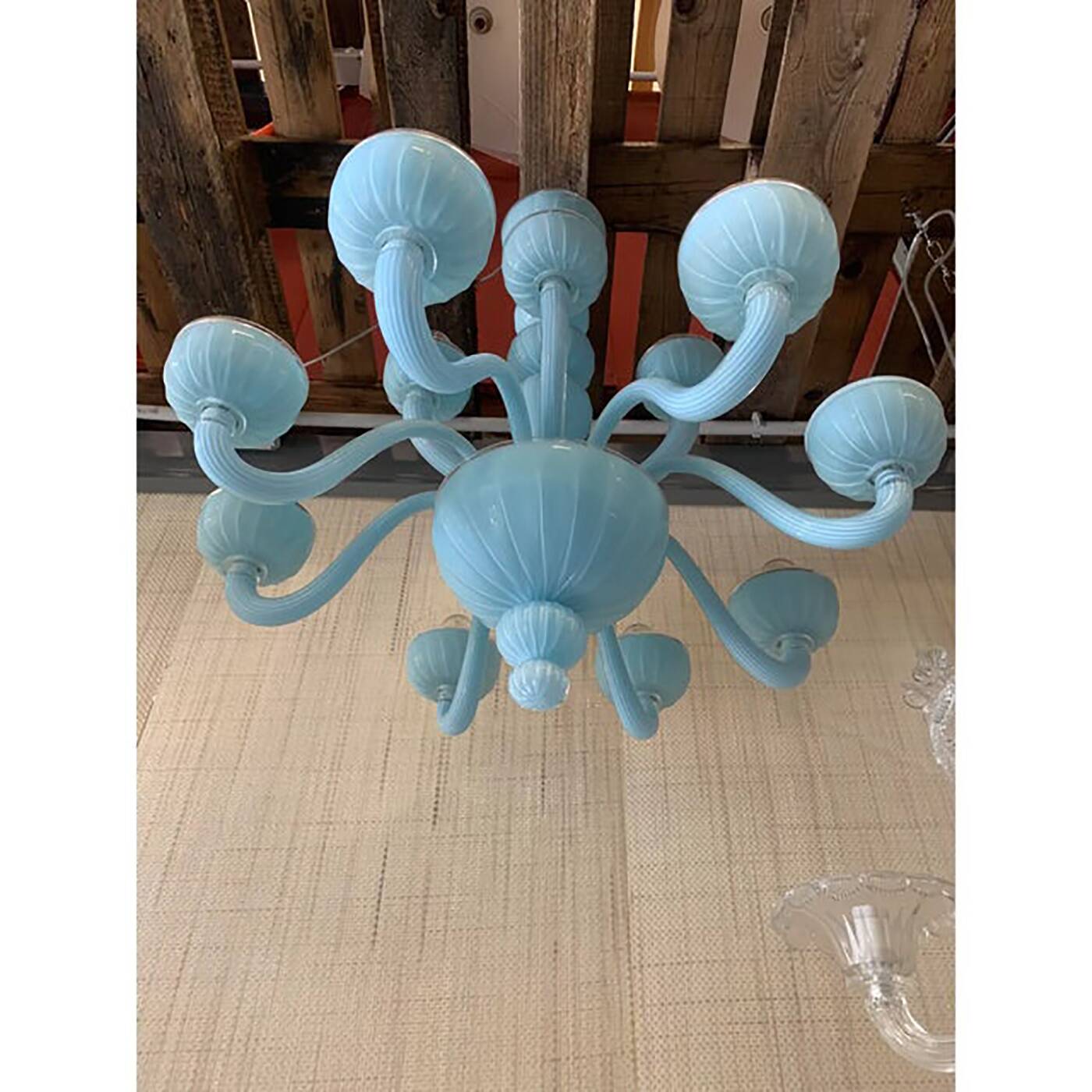 Contemporary Matte Light-Blue Murano Style Glass Chandelier
