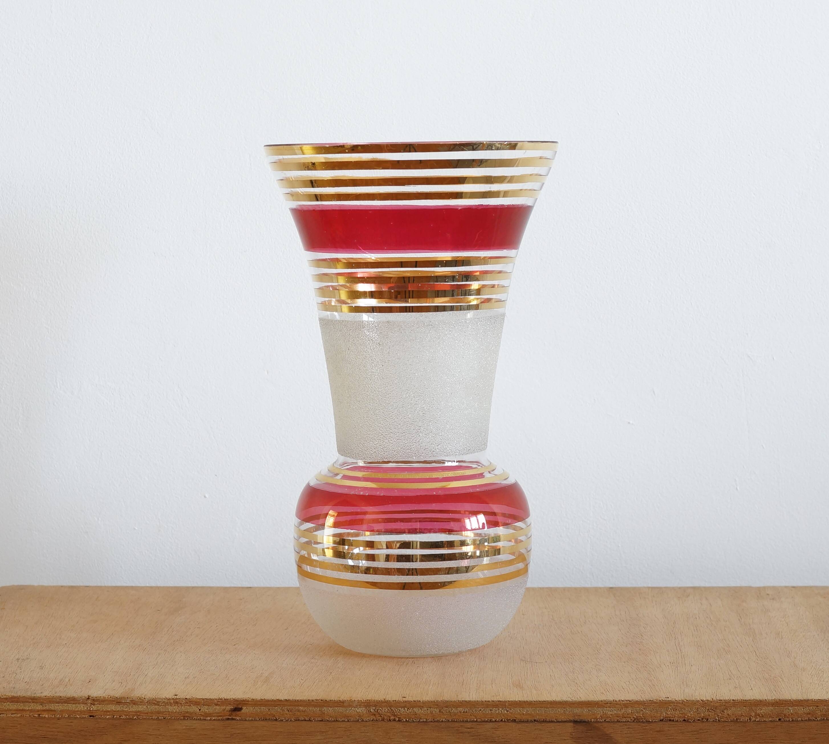 Large blown and enameled glass vase from the 1960s