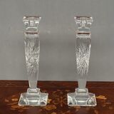 Pair of hand-cut solid crystal candle holders.