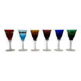 6 multicolored aperitif glasses with twisted legs