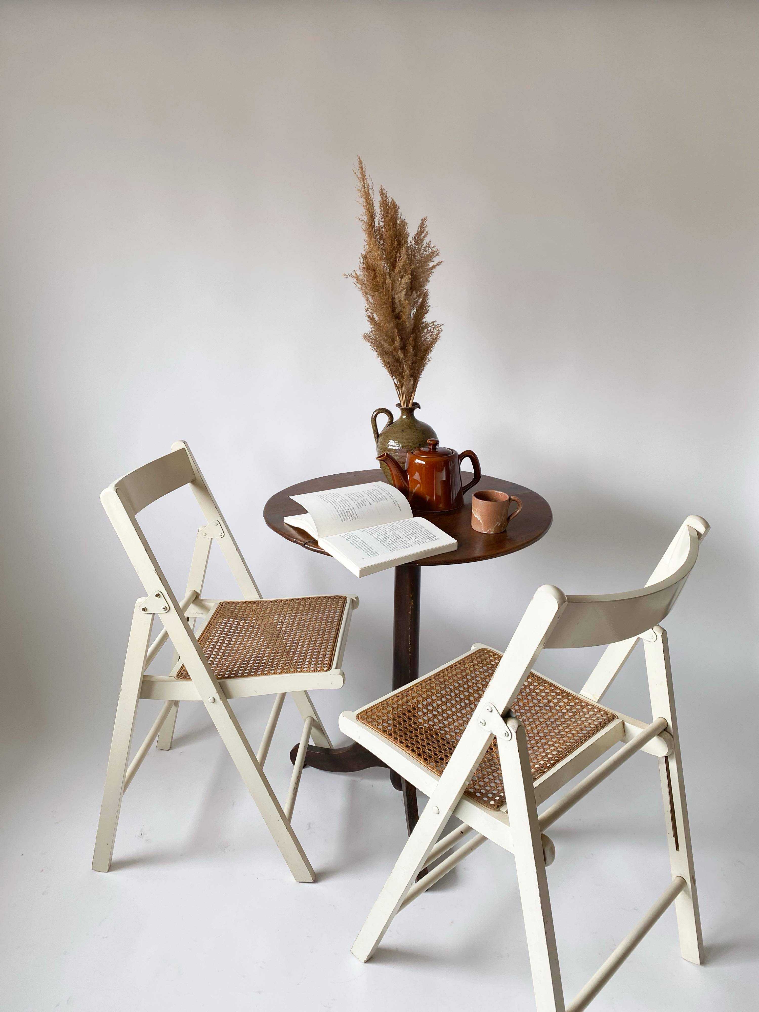 Pair folding chairs caning