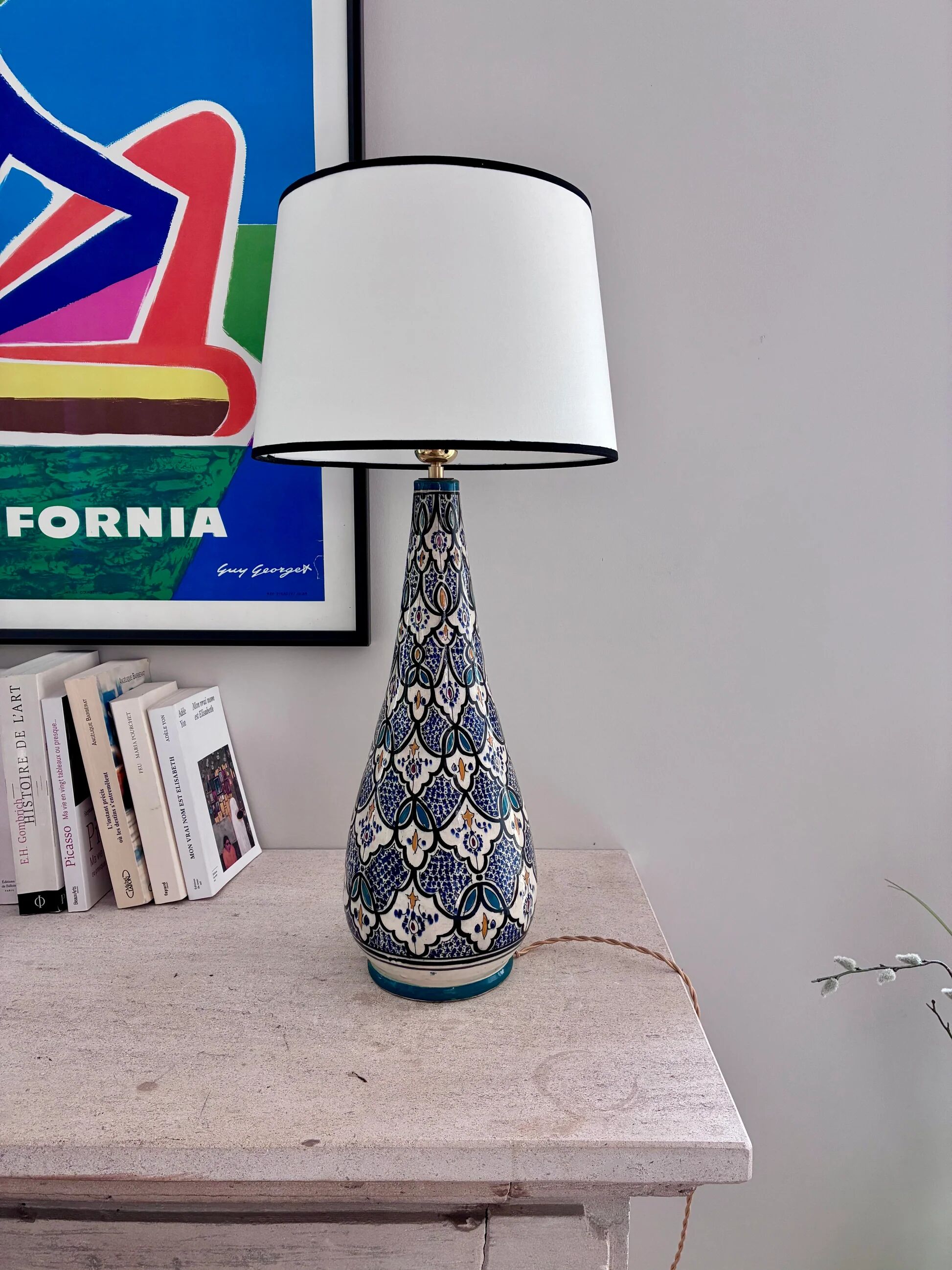 Large Moroccan lamp in glazed ceramic - 1970.