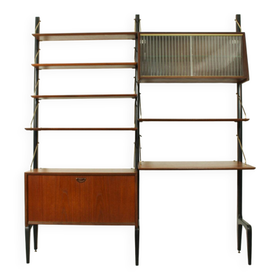 Système mural modulaire en teck par Louis van Teeffelen pour WéBé, 1950