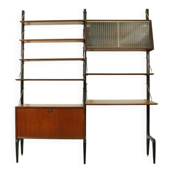 Système mural modulaire en teck par Louis van Teeffelen pour WéBé, 1950