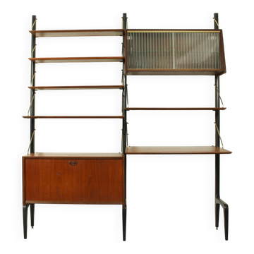 Système mural modulaire en teck par Louis van Teeffelen pour WéBé, 1950