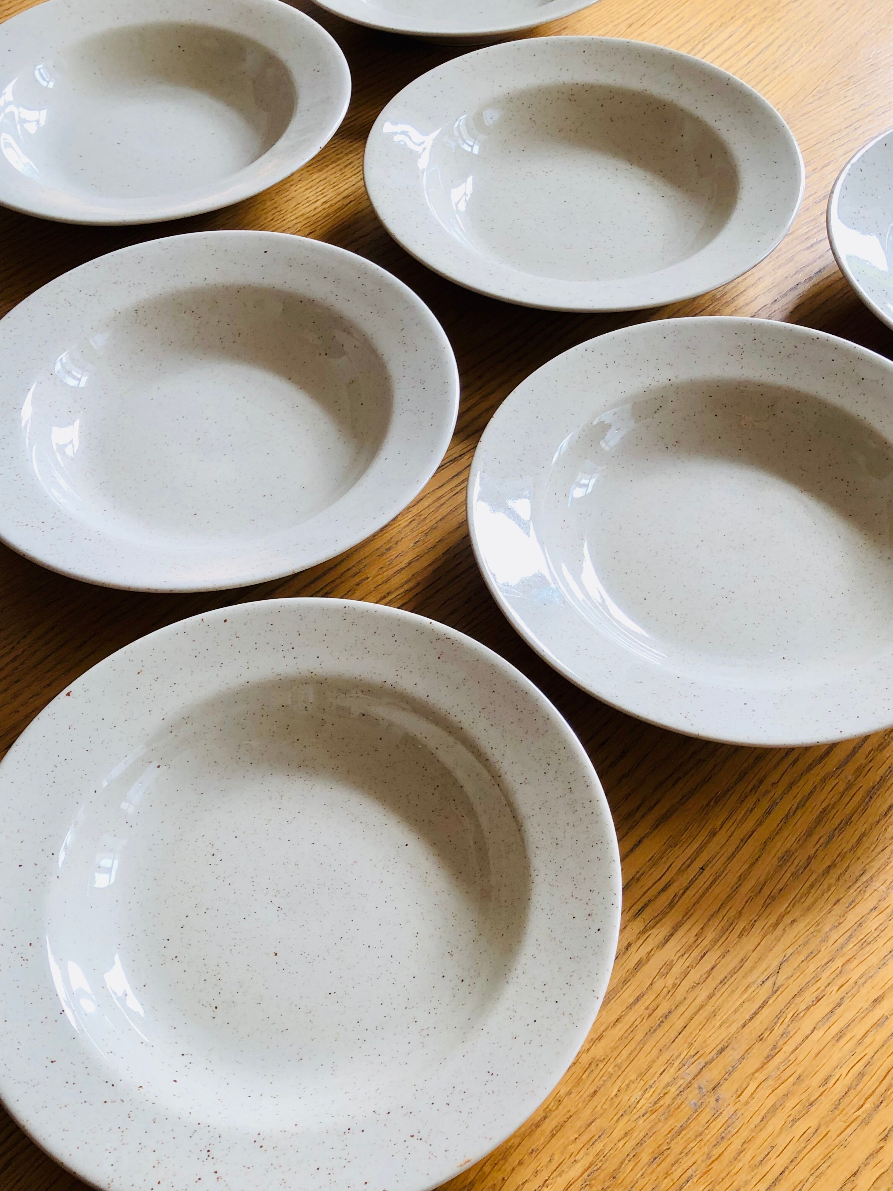 Set of 8 hollow plates in speckled ceramic