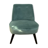 Fauteuil crapaud velours bleu vert