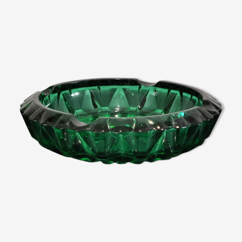 Ashtray in transparent cut glass green color made in france