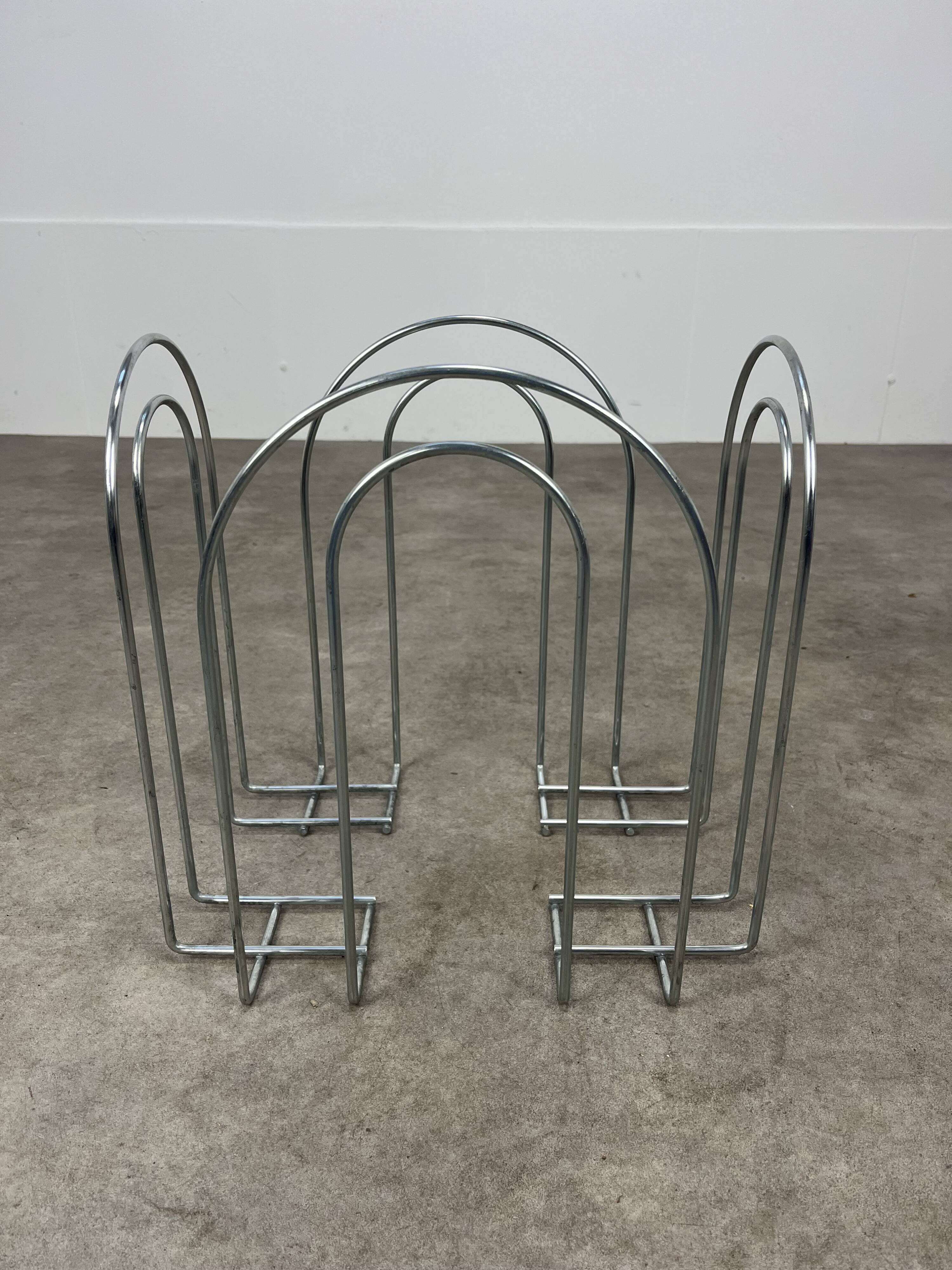 Postmodern chrome metal magazine rack from the 80s